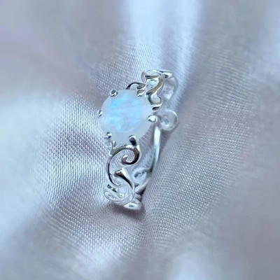 925 Sterling Silver Vine Manufacturer Round cortaron el compromiso Ring Wholesale Women Jewelry Rings de Moonstone del arco iris