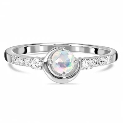 Piedra lunar de plata esterlina 925 y anillo de compromiso delicados auténticos únicos de plata de la promesa del diamante