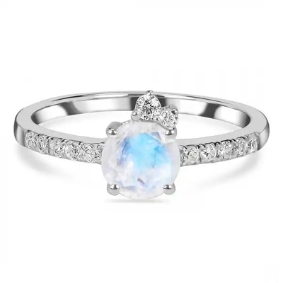 Mujeres naturales 925 Sterling Silver Jewelry Ring de Moonstone del arco iris de la moda caliente del encanto
