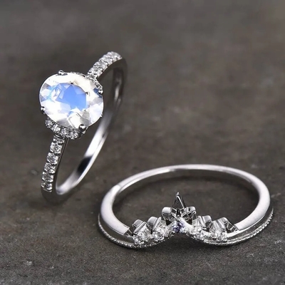 Mujeres naturales 925 Sterling Silver Jewelry Ring de Moonstone del arco iris de la moda caliente del encanto