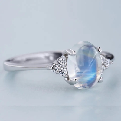 Anillo natural azul de 925 Sterling Silver Rainbow Jewelry Moonstone Moonstone