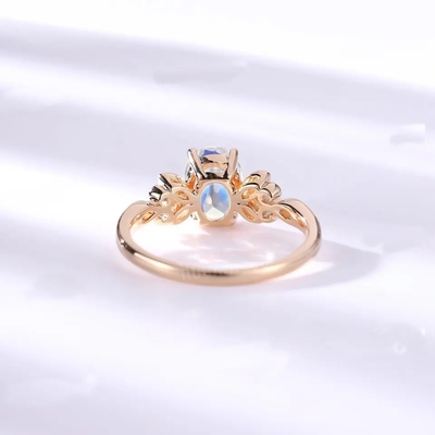 Oro de 925 Sterling Silver Rose halo Ring Rainbow Moonstone Ring de la flor de 1 quilate