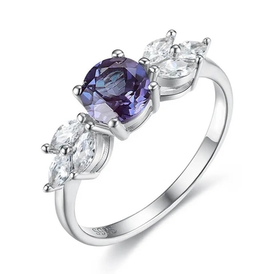 Oro de 925 Sterling Silver Rose halo Ring Rainbow Moonstone Ring de la flor de 1 quilate