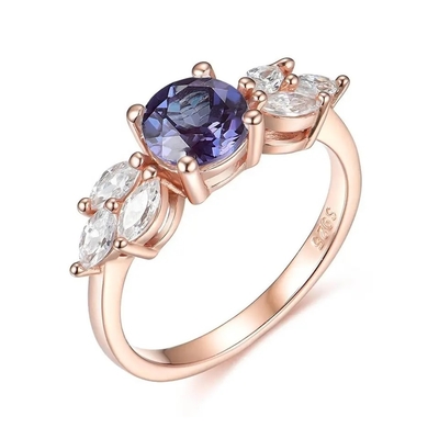 Oro de 925 Sterling Silver Rose halo Ring Rainbow Moonstone Ring de la flor de 1 quilate