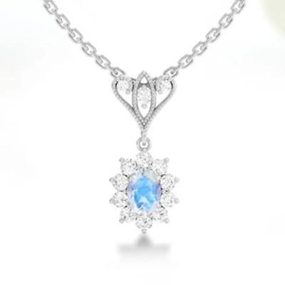 El oro de S925 Sterling Silver 14K plateó la joyería de alta calidad del collar azul de Moonstone Spheree de la joyería de la forma redonda