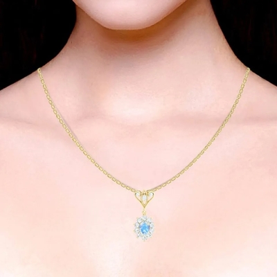 El oro de S925 Sterling Silver 14K plateó la joyería de alta calidad del collar azul de Moonstone Spheree de la joyería de la forma redonda
