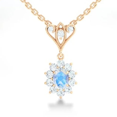 El oro de S925 Sterling Silver 14K plateó la joyería de alta calidad del collar azul de Moonstone Spheree de la joyería de la forma redonda