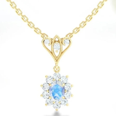 El oro de S925 Sterling Silver 14K plateó la joyería de alta calidad del collar azul de Moonstone Spheree de la joyería de la forma redonda