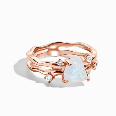 Mujeres 925 Sterling Silver Natural Blue Moonstone Ring Moonstone Jewelry Design