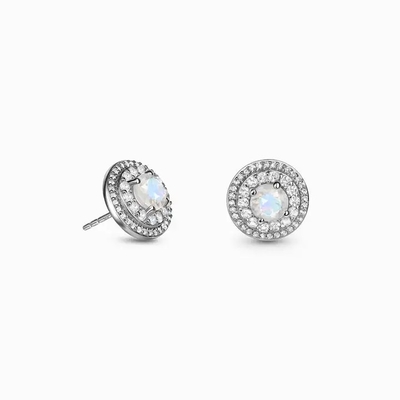 925 Sterling Silver Natural Moonstone Jewelry tallaron los pendientes azules del perno prisionero del halo del doble de Moonstone
