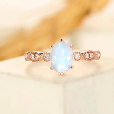 Anillo azul tallado natural de Moonstone de 925 de Sterling Silver CZ anillos delicados de la joyería