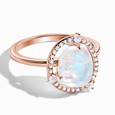 Oro Ring Natural Gemstone Jewelry de plata del anillo de compromiso 18k de Moonstone de la pera