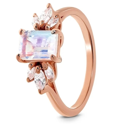 Anillos 925 Sterling Silver de la CZ del compromiso de Moonstone del arco iris