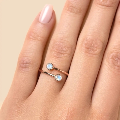 Forma redonda de la joyería ajustable de 925 Sterling Silver Faceted Rainbow Moonstone