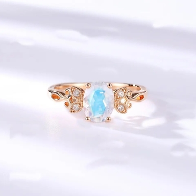 Anillo azul auténtico 925 Sterling Silver Plated Rose Gold de Moonstone de la joyería de la moda