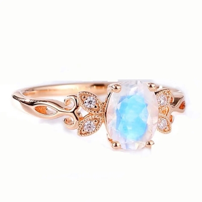Anillo azul auténtico 925 Sterling Silver Plated Rose Gold de Moonstone de la joyería de la moda