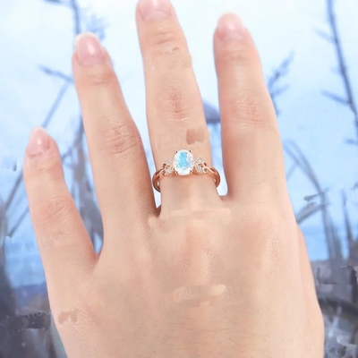 Anillo azul auténtico 925 Sterling Silver Plated Rose Gold de Moonstone de la joyería de la moda