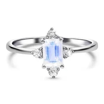 Anillos 925 Sterling Silver de la CZ del compromiso de Moonstone del arco iris
