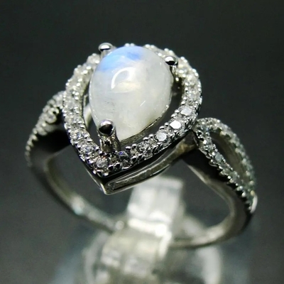 Anillos 925 Sterling Silver de la CZ del compromiso de Moonstone del arco iris