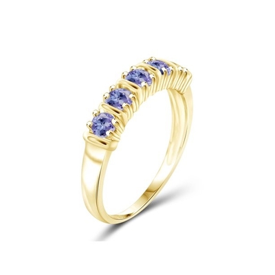 Oro del quilate T.G.W. Tanzanite 14kt del 1/2 sobre el anillo de compromiso de Sterling Silver 5-Stone CZ