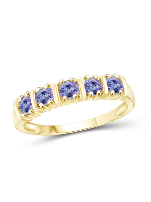 Oro del quilate T.G.W. Tanzanite 14kt del 1/2 sobre el anillo de compromiso de Sterling Silver 5-Stone CZ