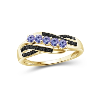 1 quilate Tanzanite y acento CZ blanca Sterling Silver Engagement Ring