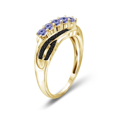 1 quilate Tanzanite y acento CZ blanca Sterling Silver Engagement Ring