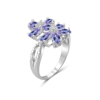 1 quilate Tanzanite y acento CZ blanca Sterling Silver Engagement Ring