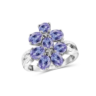 1 quilate Tanzanite y acento CZ blanca Sterling Silver Engagement Ring