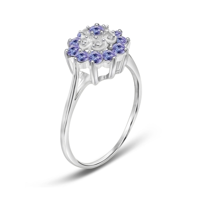 Los joyeros del diseño floral de la rama aporrean el anillo Sterling Silver Ring Jewelry de Tanzanite con el acento blanco de la CZ