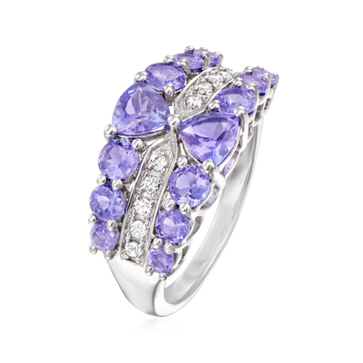 1,25 diente Tanzanite natural oval del quilate 4 y acento CZ blanca Sterling Silver Ring