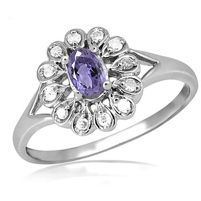 Los joyeros aporrean el acento Sterling Silver Ring de 1/4 quilate T.G.W. Tanzanite And White CZ