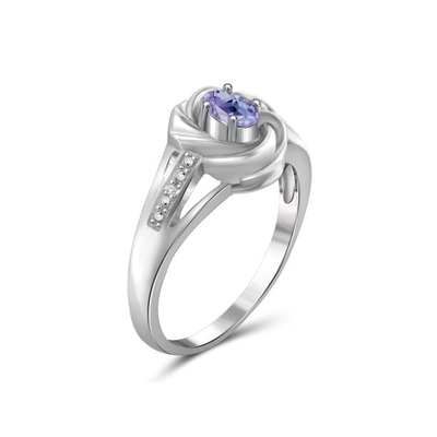 1,25 diente Tanzanite natural oval del quilate 4 y acento CZ blanca Sterling Silver Ring
