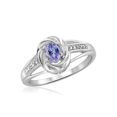 1,25 diente Tanzanite natural oval del quilate 4 y acento CZ blanca Sterling Silver Ring