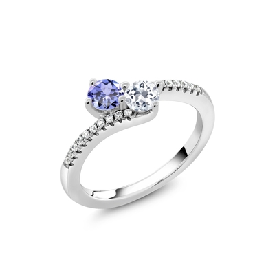 Gem Stone King 0,87 Ct alrededor del topacio blanco azul 925 Sterling Silver Bypass Ring de Tanzanite