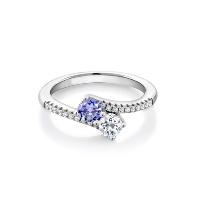Gem Stone King 0,87 Ct alrededor del topacio blanco azul 925 Sterling Silver Bypass Ring de Tanzanite