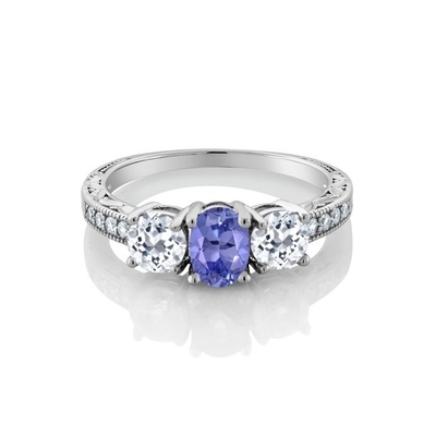 0,25 quilates Tanzanite con Sterling Silver Ring Jewelry con el acento blanco de la CZ