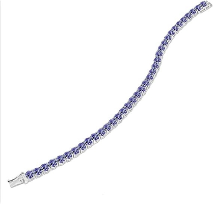 24,70 CTW Tanzanite natural y pulsera de la CZ en el oro blanco sólido 14K