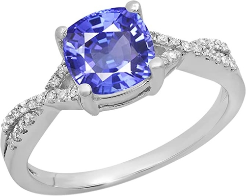 1,5 chapado en oro blanco natural de Ring In 18K del compromiso de Tanzanite del quilate sobre la plata