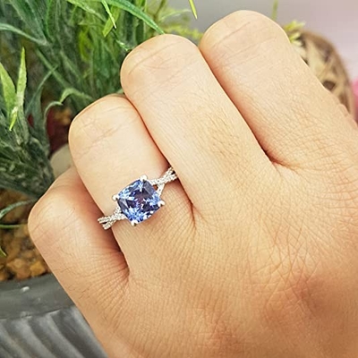 1,5 chapado en oro blanco natural de Ring In 18K del compromiso de Tanzanite del quilate sobre la plata