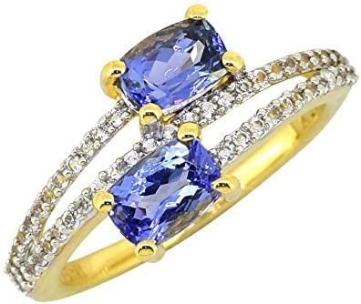 6,02 oro blanco sólido azul natural del anillo 18K de CTW Tanzanite