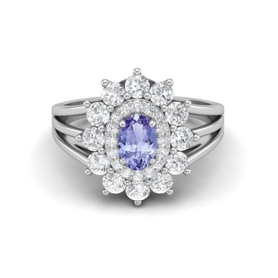 Anillo Sterling Silver Ring Jewelry de JewelersClub Tanzanite del diseño floral con el acento blanco de la CZ