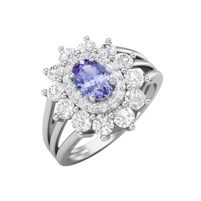 6,02 oro blanco sólido azul natural del anillo 18K de CTW Tanzanite