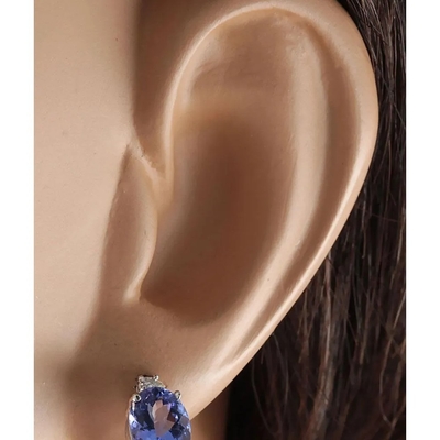 pendientes naturales auténticos de Tanzanite del óvalo del oro blanco 14k con la CZ