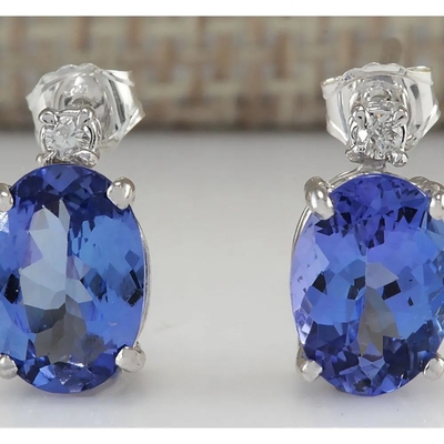 pendientes naturales auténticos de Tanzanite del óvalo del oro blanco 14k con la CZ