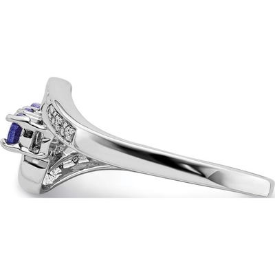 anillo natural auténtico de Tanzanite del óvalo del oro blanco 14k con la CZ