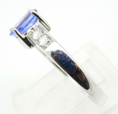 anillo natural auténtico de Tanzanite del óvalo del oro blanco 14k con la CZ
