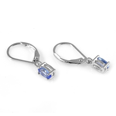sólido auténtico puro real 925 Sterling Silver de Tanzanite del pendiente del clip de la joyería atural de la piedra preciosa