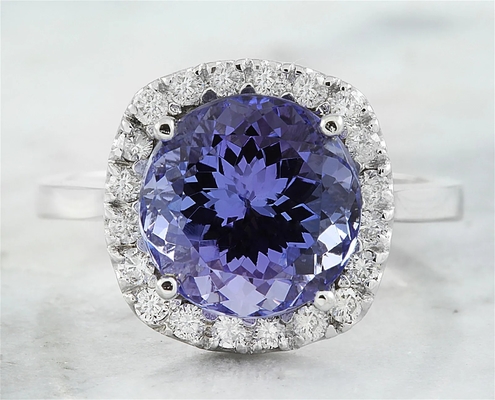 6,02 oro blanco sólido azul natural del anillo 18K de CTW Tanzanite