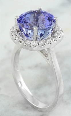6,02 oro blanco sólido azul natural del anillo 18K de CTW Tanzanite
